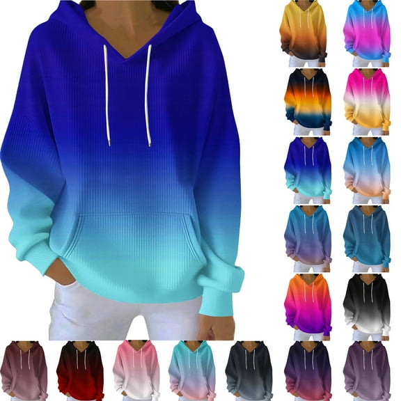 Womens Oversized Sweatshirts Fall Sweaters Fashion Hoodies Women's Printing Blouses Long Sleeve Pockets Casual Fashion Hooded Sweatshirt Holiday Gift Finder Dark Blue M