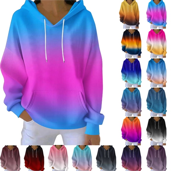 Womens Oversized Sweatshirts Fall Sweaters Fashion Hoodies Women's Printing Blouses Long Sleeve Pockets Casual Fashion Hooded Sweatshirt Holiday Gift Finder Hot Pink S