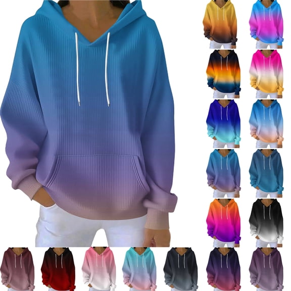 Womens Oversized Sweatshirts Fall Sweaters Fashion Hoodies Women's Printing Blouses Long Sleeve Pockets Casual Fashion Hooded Sweatshirt Holiday Gift Finder Blue M
