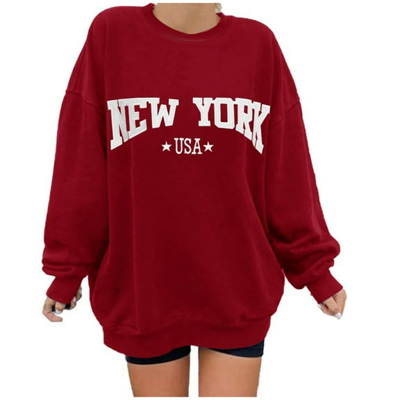 Womens Oversized Sweatshirts Fashion Letter Graphic Crew Neck Long Sleeve Tunic Tops Fall Winter Cozy Relaxed Fit Outfits 2026 Blouses