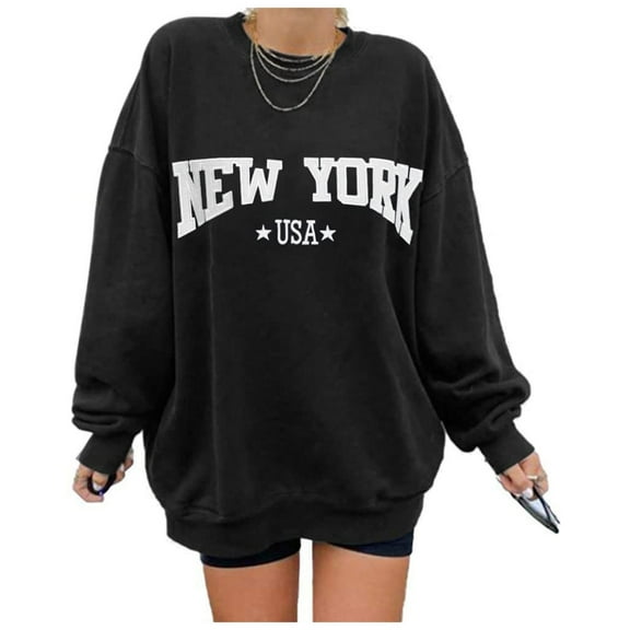 Womens Oversized Sweatshirts Fleece Fashion Letter Graphic Crew Neck Long Sleeve Tunic Tops Fall Winter Cozy Relaxed Fit Outfits 2026 Blouses