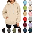 thumbnail image 1 of Womens Oversized Sweatshirts Hoodies Long Sleeve Round Neck Zipper Lightweight Fashion Plaid Jacket Winter Clothes Casual Fall Outfits, 1 of 7
