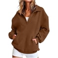 thumbnail image 1 of Women Oversized Sweatshirts Long Sleeve Lapel Henley Pullover Casual Fashion Button Down Tops With Pockets (XL, Coffee), 1 of 8
