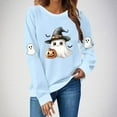 thumbnail image 1 of Womens Oversized Sweatshirts Ndbuld Women's Fashion Long Sleeve Round Neck T-Shirt Printing Loose Blouse Hoodless Sweatshirts Light Blue XL, 1 of 4