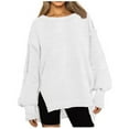 thumbnail image 1 of Womens Oversized Sweatshirts Side Slit Casual Crewneck Solid Pullover 100% Polyester Baggy Loose Fall Tops (S, White), 1 of 5