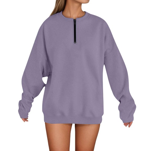 Womens Oversized Sweatshirts Solid Fall Sweaters Fashion Hoodies Half Zip Pullover Long Sleeve Shirts Clothes