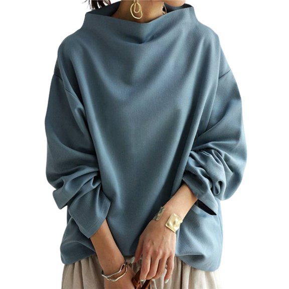 Womens Oversized Sweatshirts Stand Collar Pullover Long Sleeve Hoodies Tops Fall Fashion Outfits Clothes Blue XL