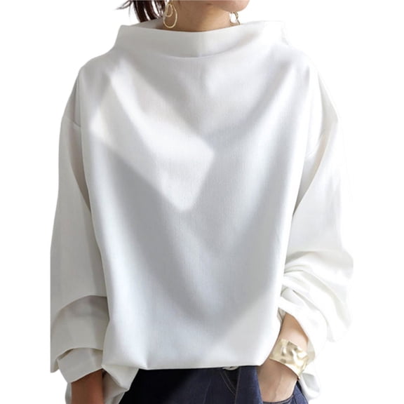 Womens Oversized Sweatshirts Stand Collar Pullover Long Sleeve Hoodies Tops Fall Fashion Outfits Clothes White 4XL