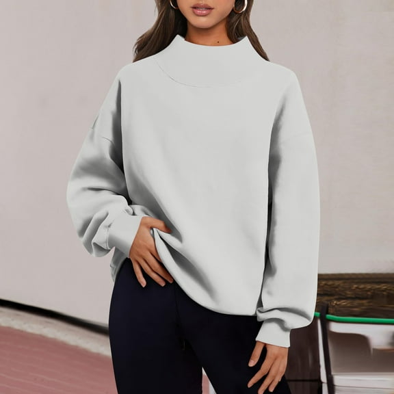 Womens Oversized Sweatshirts Turtleneck Pullover Long Sleeve Hoodies Tops Fall Fashion Outfits 2025 Clothes 11-Light Gray M