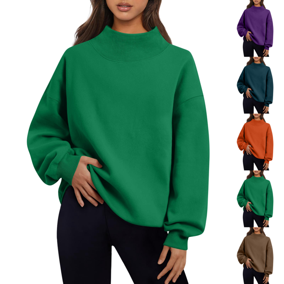 Womens Oversized Sweatshirts Turtleneck Pullover Long Sleeve Hoodies Tops Fall Fashion Sweatshirt Clothes Green S