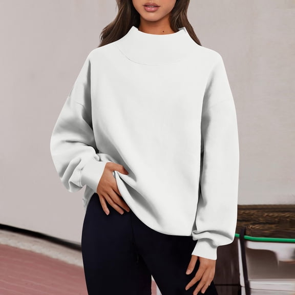Womens Oversized Sweatshirts Turtleneck Pullover Long Sleeve No Hood Tops Fall Fashion Outfits 2025 Clothes Light Gray S