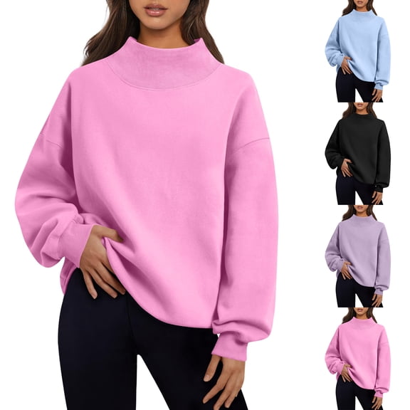 Womens Oversized Sweatshirts Turtleneck Pullover Long Sleeve No Hood Tops Fall Fashion Outfits 2025 Clothes Pink L