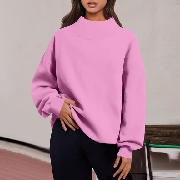 Womens Oversized Sweatshirts Turtleneck Pullover Long Sleeve No Hood Tops Fall Fashion Outfits 2025 Clothes Pink M