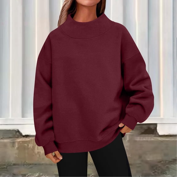 Womens Oversized Sweatshirts Turtleneck Pullover Long Sleeve No Hood Tops Fall Fashion Outfits 2025 Clothes Wine S