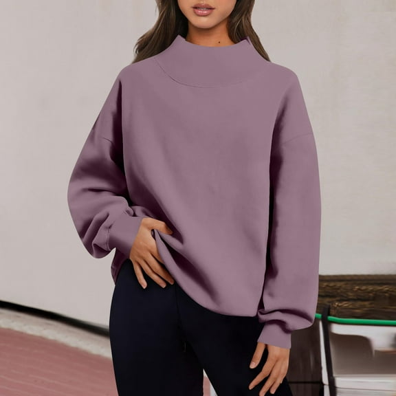 Womens Oversized Sweatshirts Turtleneck Pullover Long Sleeve Tops 2025 Fall Fashion Preppy Outfits Light Purple M