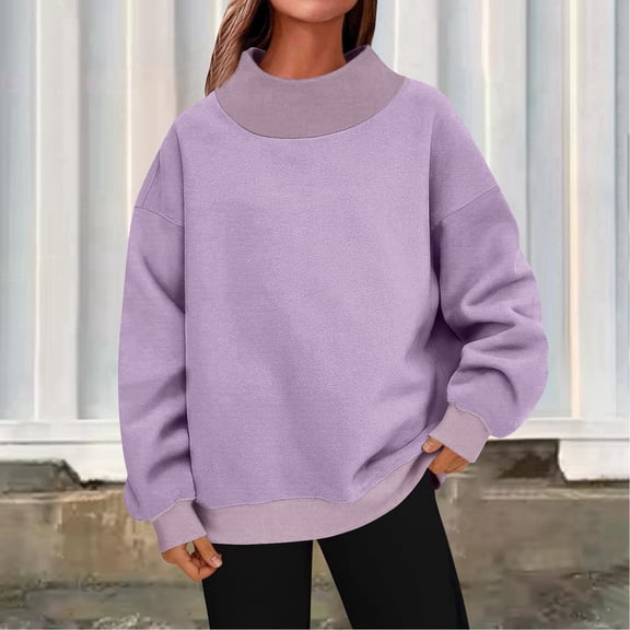 Womens Oversized Sweatshirts Turtleneck Pullover Long Sleeve Tops 2025 Fall Fashion Preppy Outfits Purple S