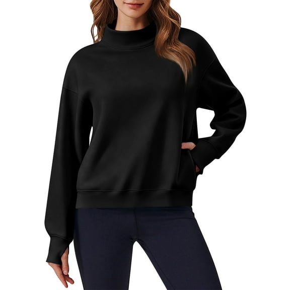 Womens Oversized Sweatshirts Turtleneck Pullover Long Sleeve Tops Fall Trendy Fashion Outfits Winter Clothes Black L