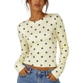 thumbnail image 1 of Womens Oversized T Shirts Crew Neck Long Sleeve Tshirts Slim Fit Polka T Shirt Tunic Top, 1 of 4