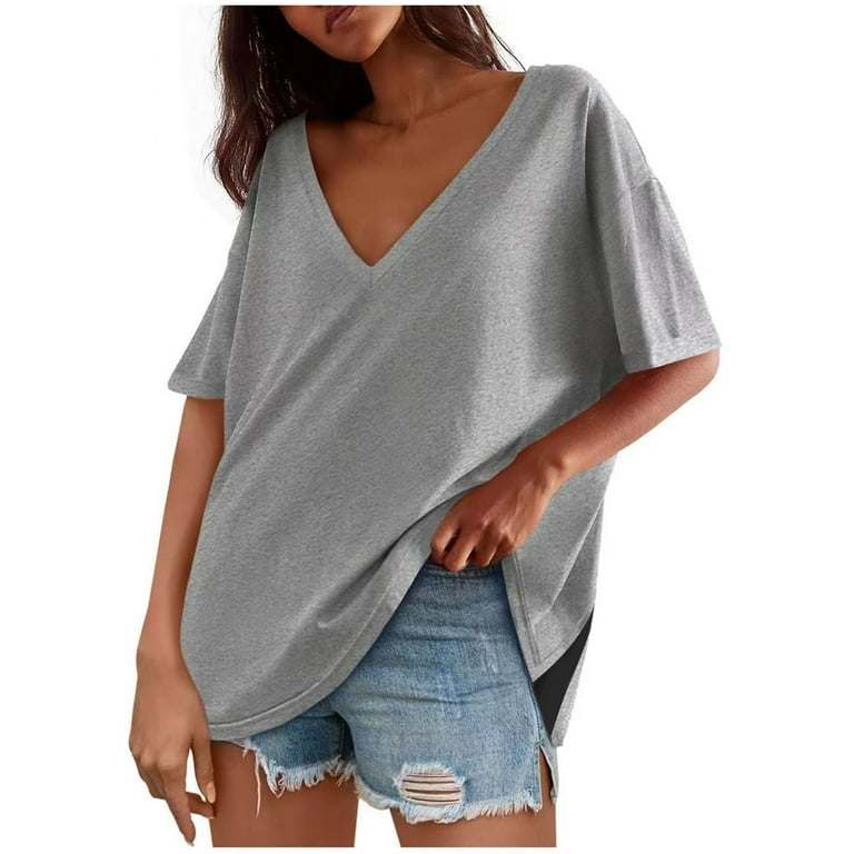 Women's V-Neck Basic Tee - Soft Short Sleeve Shirt, Loose Fit & Lightweight For Everyday Wear