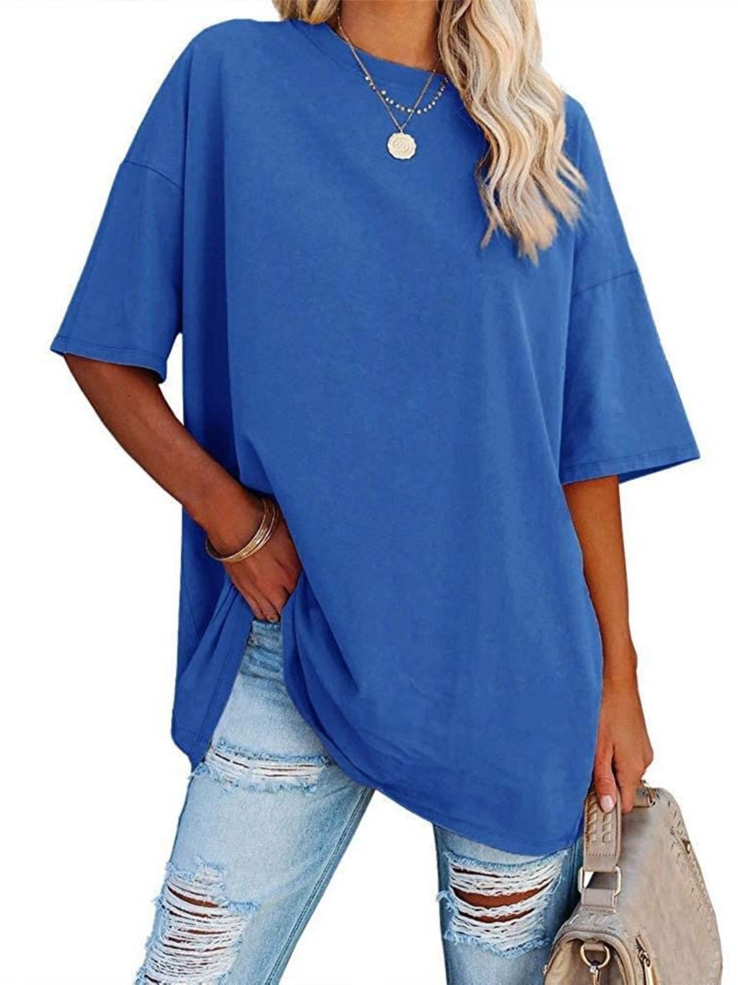 Womens Oversized T Shirts Loose Fit Crewneck Short Sleeve Tee Summer — free download