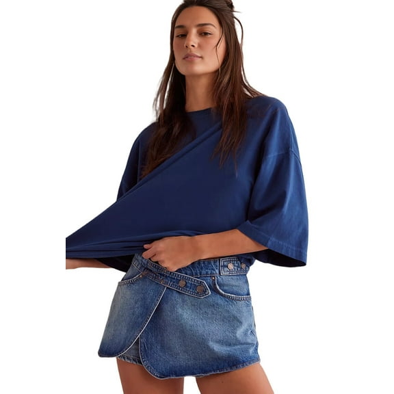 Womens Oversized T Shirts Loose Fit Crewneck Short Sleeve Tops Summer Casual Blouse Y2K 2025 Basic Tee Beach Blue M