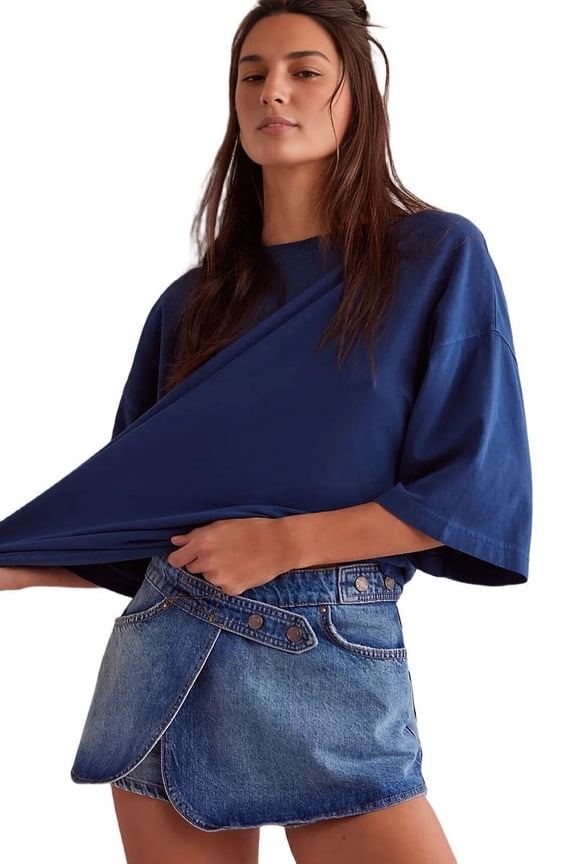 Mawalde Womens Oversized T Shirts Loose Fit Crewneck Short Sleeve Tops Summer Casual Blouse Y2K 2025 Basic Tee Beach Blue S