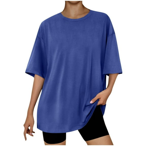 Womens Oversized T-Shirts Loose Fit Crewneck Short Sleeve Tops Summer Casual Blouse Y2K Basic Tee Beach