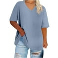 thumbnail image 1 of Womens Oversized T Shirts, Plus Size Tops for Women Summer Casual Loose Fit Solid Color V Neck Short Sleeve Shirts, 1 of 3