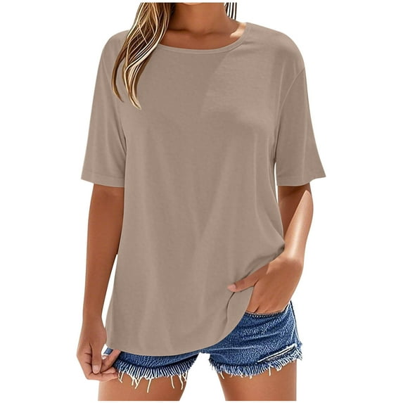 Womens Oversized T-Shirts, Short Sleeve Shirts for Women Summer Casual Loose Fit Solid Color Crewneck Tees Tops