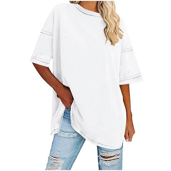 Womens Oversized T Shirts, Short Sleeve Shirts for Women Summer Casual Loose Fit Solid Color Drop Shoulder Crewneck Tees Tops