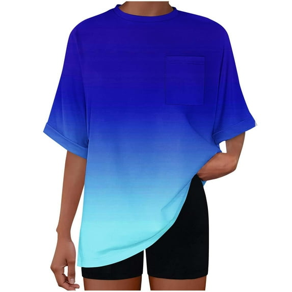 Womens Oversized T Shirts Short Sleeve Summer Casual Loose Ombre Tie Dye Top Basic Tee with Pocket