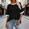 thumbnail image 1 of Womens Oversized T-Shirts Spring Summer Clothing Top Loose Round Neck Half Sleeve Shirts Fashion Patchwork Color Base Layer Blouses Pullover, 1 of 4