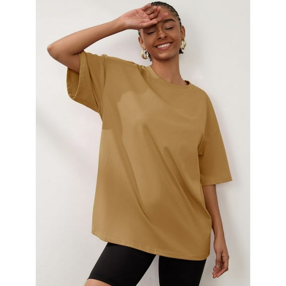 Womens Oversized T Shirts Summer Half Sleeve Crew Neck Tunic Tops
