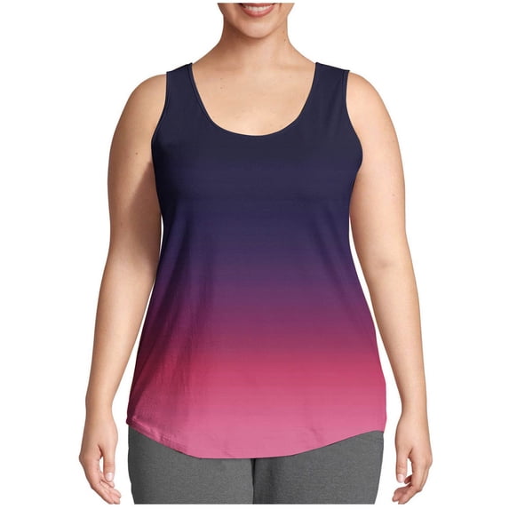 Womens Oversized Tank Tops, Sleeveless Shirts for Women Plus Size Fashion Ombre Tie Dye Crewneck Tanks Tees