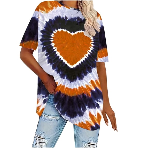 Womens Oversized Tee Shirts Tie Dye Shirt Short Sleeve Casual Summer Tops Y2k Going Out Outfits Orange, 3XL
