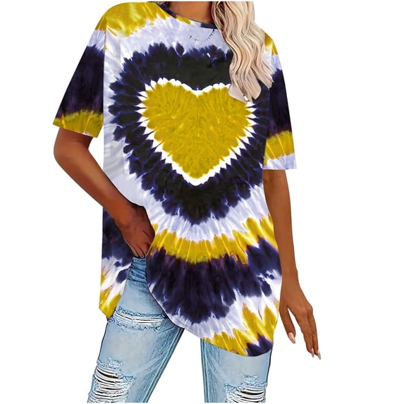 Womens Oversized Tee Shirts Tie Dye Shirt Short Sleeve Casual Summer Tops Y2k Going Out Outfits Yellow, 5XL