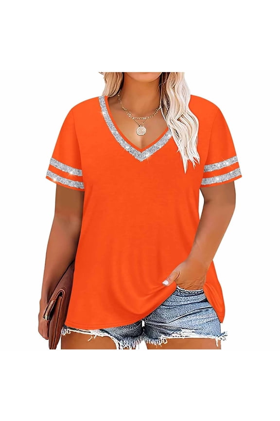 Womens Oversized Tees Loose T Shirts Half Sleeve Crew Neck Color Block Cotton Tunic Tops