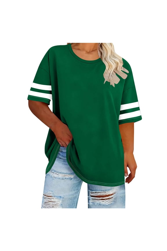 Womens Oversized Tees Loose T Shirts Half Sleeve Crew Neck Color Block Tunic Tops