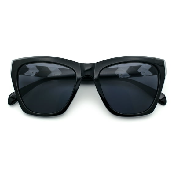 Womens Oversized Thick Plastic Cat Eye Rectangular Fashion Sunglasses All Black