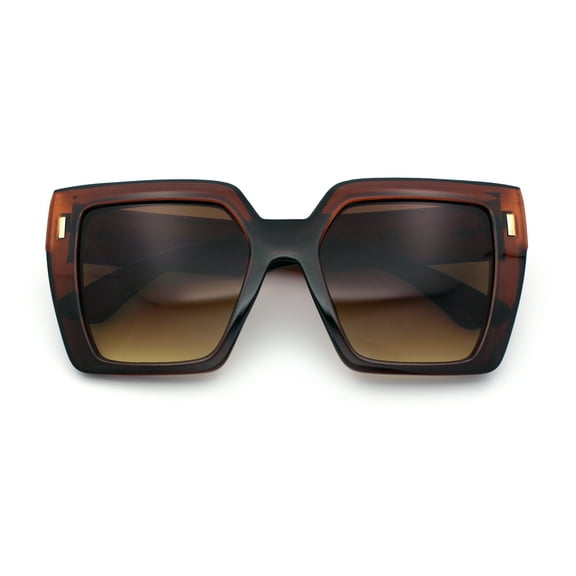 Womens Oversized Thick Plastic Rectangle Cat Eye Retro Fashion Sunglasses All Brown