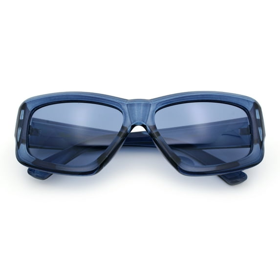 Womens Oversized Thick Plastic Sport 90s Fashion Rectangle Sunglasses All Blue