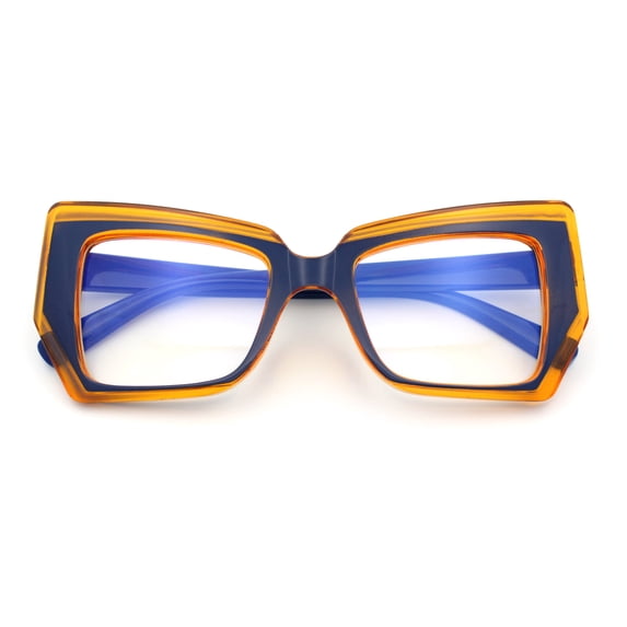 Womens Oversized Thick Squared Cat Eye Clear Lens Fashion Eyeglasses Blue Orange