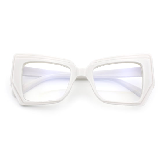 Womens Oversized Thick Squared Cat Eye Clear Lens Fashion Eyeglasses White