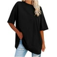 thumbnail image 1 of Womens Oversized Tops Short Sleeve Loose Fit Tunic Shirts New Solid Loose Cotton Waist Short Sleeve Round Neck Blouse, 1 of 5