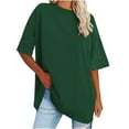 thumbnail image 1 of Womens Oversized Tops Short Sleeve Loose Fit Tunic Shirts New Solid Loose Cotton Waist Short Sleeve Round Neck Blouse, 1 of 5