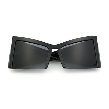 Womens Oversized Triangular 80s Vibe Thick Temple XL Cat Eye Sunglasses All Black