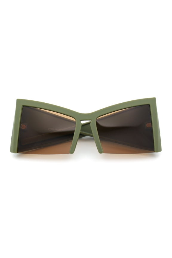Womens Oversized Triangular 80s Vibe Thick Temple XL Cat Eye Sunglasses Green - Brown