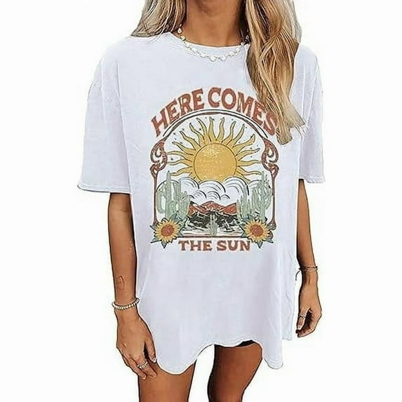 Womens Oversized Tshirt Flower Graphic Tees Nashville Music Short