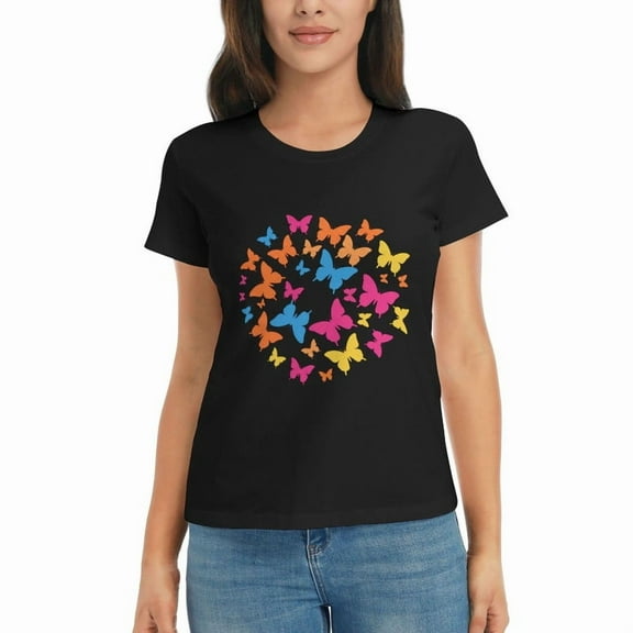Womens Oversized Tshirt Graphic Butterfly Tees Crew Neck Summer Short Sleeve Cute Casual Basic Tees Tops S-3XL