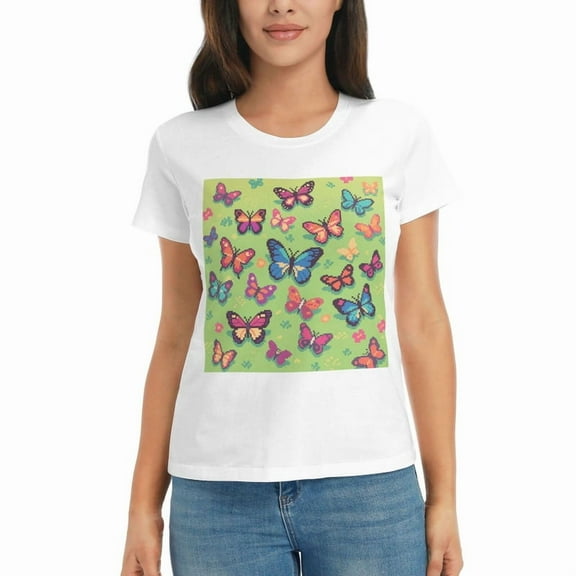 Womens Oversized Tshirt Graphic Butterfly Tees Crew Neck Summer Short Sleeve Cute Casual Basic Tees Tops S-3XL